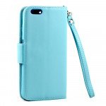 Wholesale iPhone 6 Plus 5.5 Folio Flip Leather Wallet Case with Strap (Blue)